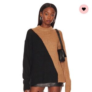 NWT Dagan Color Block Crewneck in Black & Camel